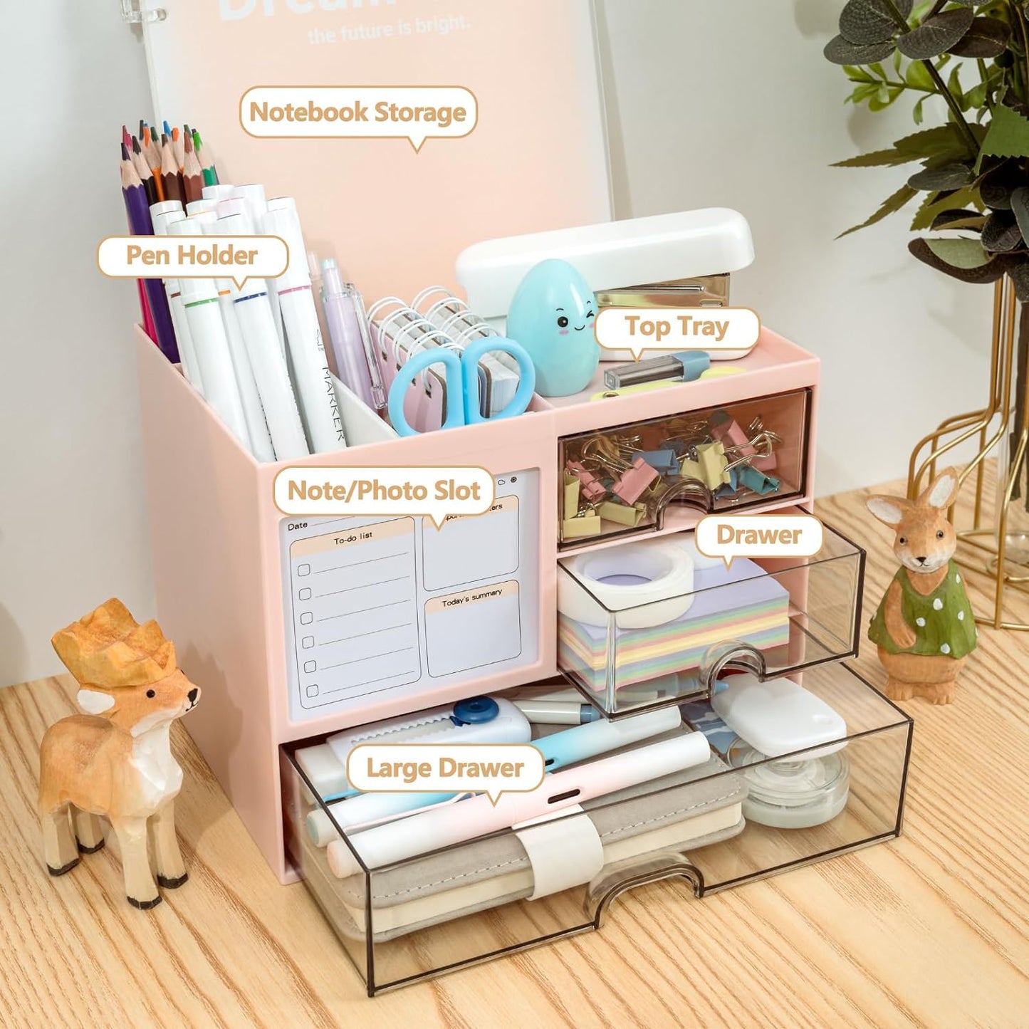 QIYVLOS Desk Organizer with 3 Drawer, Multi-Functional Pencil Pen Holder for Desk, Desk Organizers and Storage with 8 Compartments, Desktop Organizer for Office Home Art Supplies (White)