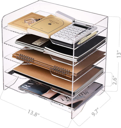 HeZone Paper Organizer Letter Tray, Clear Acrylic Paper Tray, School Teacher Office Supplies Organization, Stackable Desk File Organizer, Classroom Decor and Accessories-2 Pack…