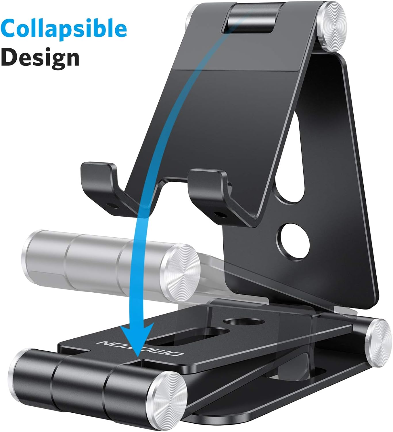 OMOTON Foldable Cell Phone Stand, C4 Portable Aluminum Phone Holder, Adjustable Phone Dock Cradle Compatible with iPhone 17/16/15 Pro Max Air, Samsung Galaxy, Small Tablets, All Smart Phones, Silver