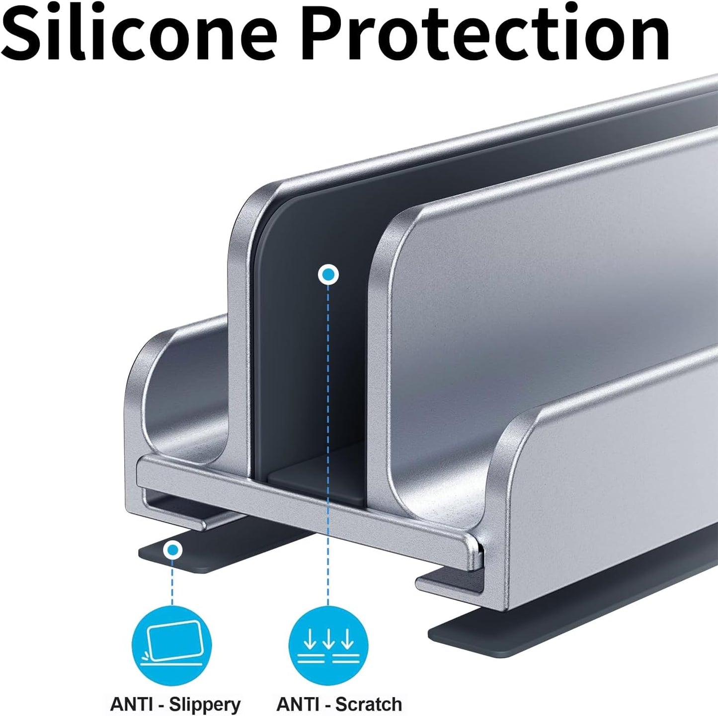 Aluminum Vertical Laptop Stand Holder for Desk Compatible with MacBook Pro, MacBook Air, Dell, HP, Lenovo, Up to 17.3 inches, Silver