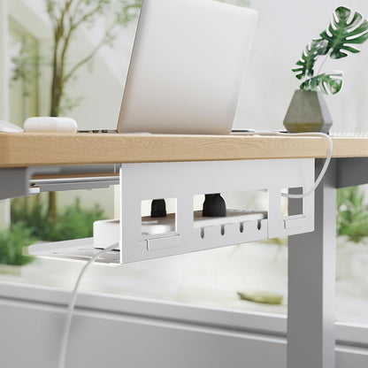 PEGZONE Under Desk Cable Management Tray, 31.5 Inches Metal Cord Organizer Rack, Desk Tray for Power Strip, Cord, Wire, Easy Mounting Cable Management Under Table for Home Office, Black