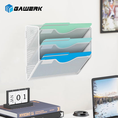 Gawerk 5 Tier Hanging Wall File Organizer, Mesh Mail Paper Orgnization Hanging File Folder Holder for Home Office, Black