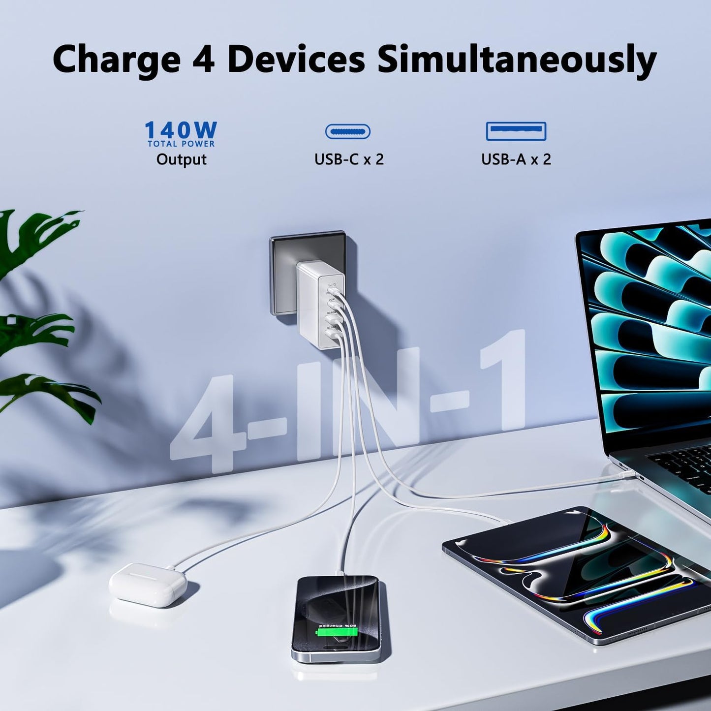 USB C Charger,10 Ports USB Charging Station with 6 Ports USB-C, Desktop 50W Multi Ports Charger Compatible with iPhone 12/13/14/15/16/Galaxy S22/S23/S24/S25/Tablet/Watch/Headphones