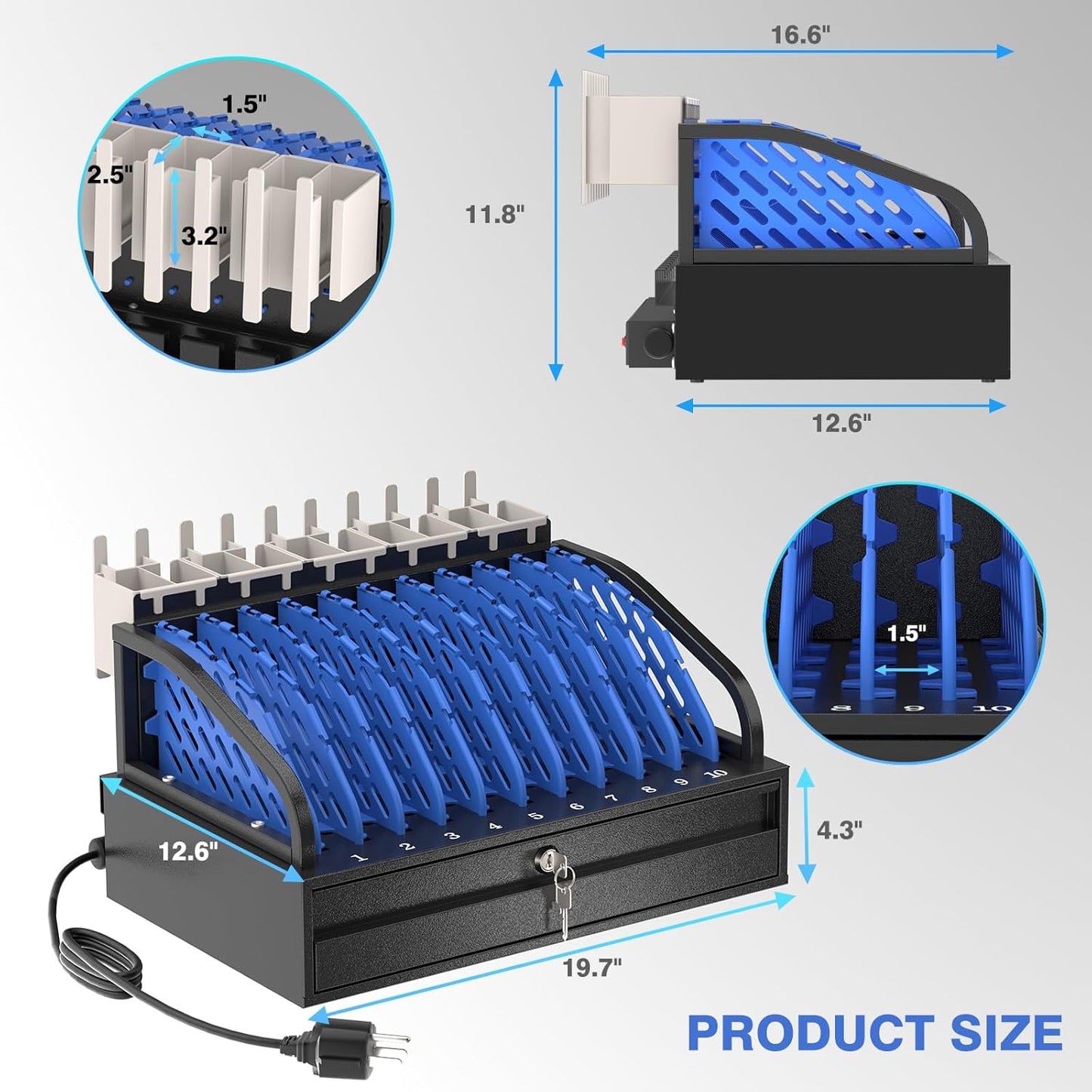 POCHAR 8-Device Universal Charging Station for Laptops & Chromebooks – Classroom Organization for iPads, Tablets & More, Ideal for Schools & Offices