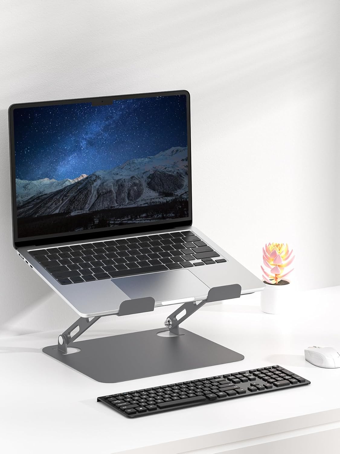 SOUNDANCE Laptop Stand for Desk with Stable Heavy Base, Adjustable Height Multi-Angle, Ergonomic Metal Riser Holder, Foldable Mount Elevator, Compatible with 10 to 15.6 Inches PC Computer, Silver
