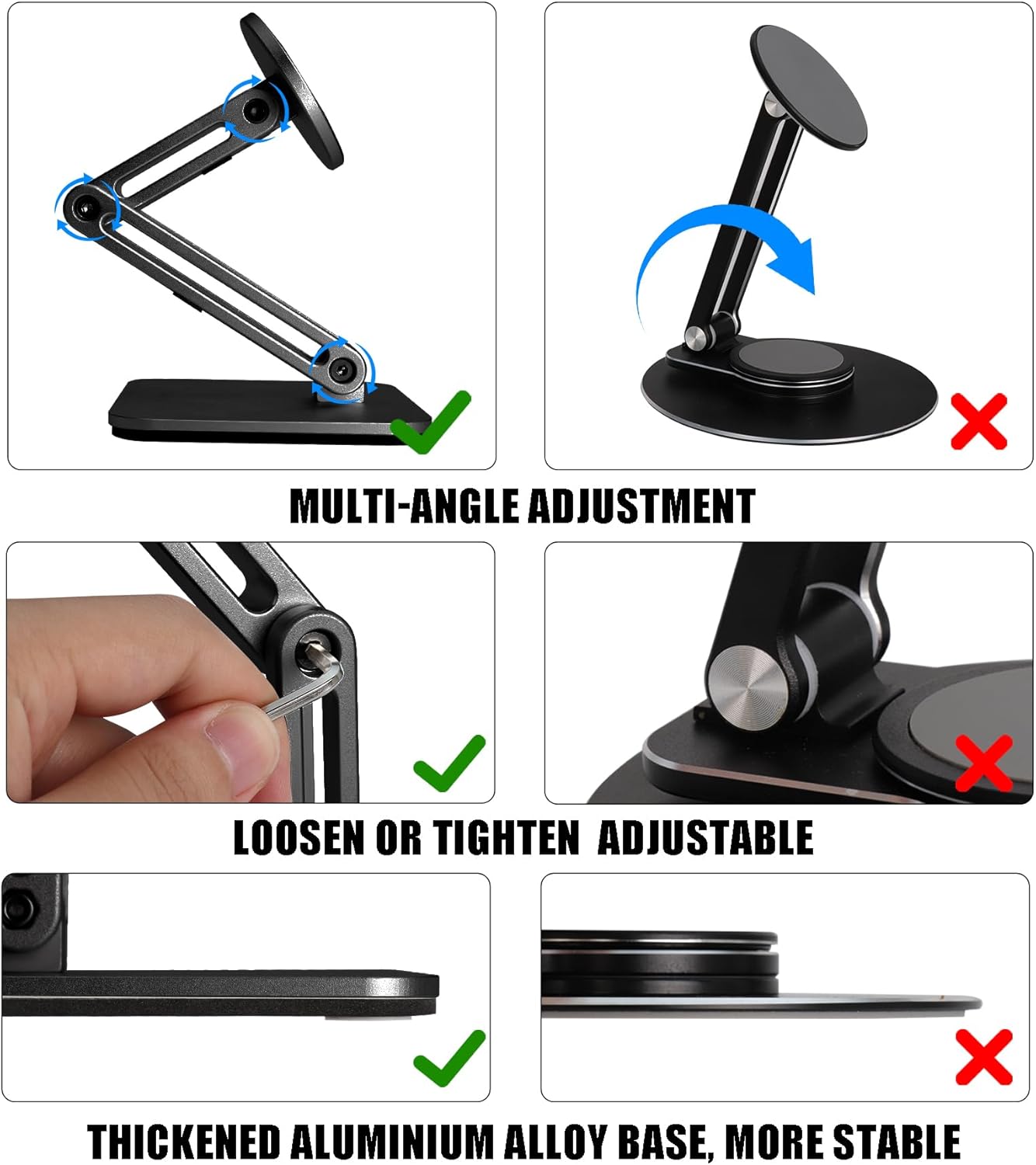 Magnetic Phone Stand for Desk, Heightened & Adjustable & Foldable Metal Magnetic Phone Holder Stand for Desk/Office/Home, Compatible with iPhone 12-17All Series/Mag Safe Case (Black