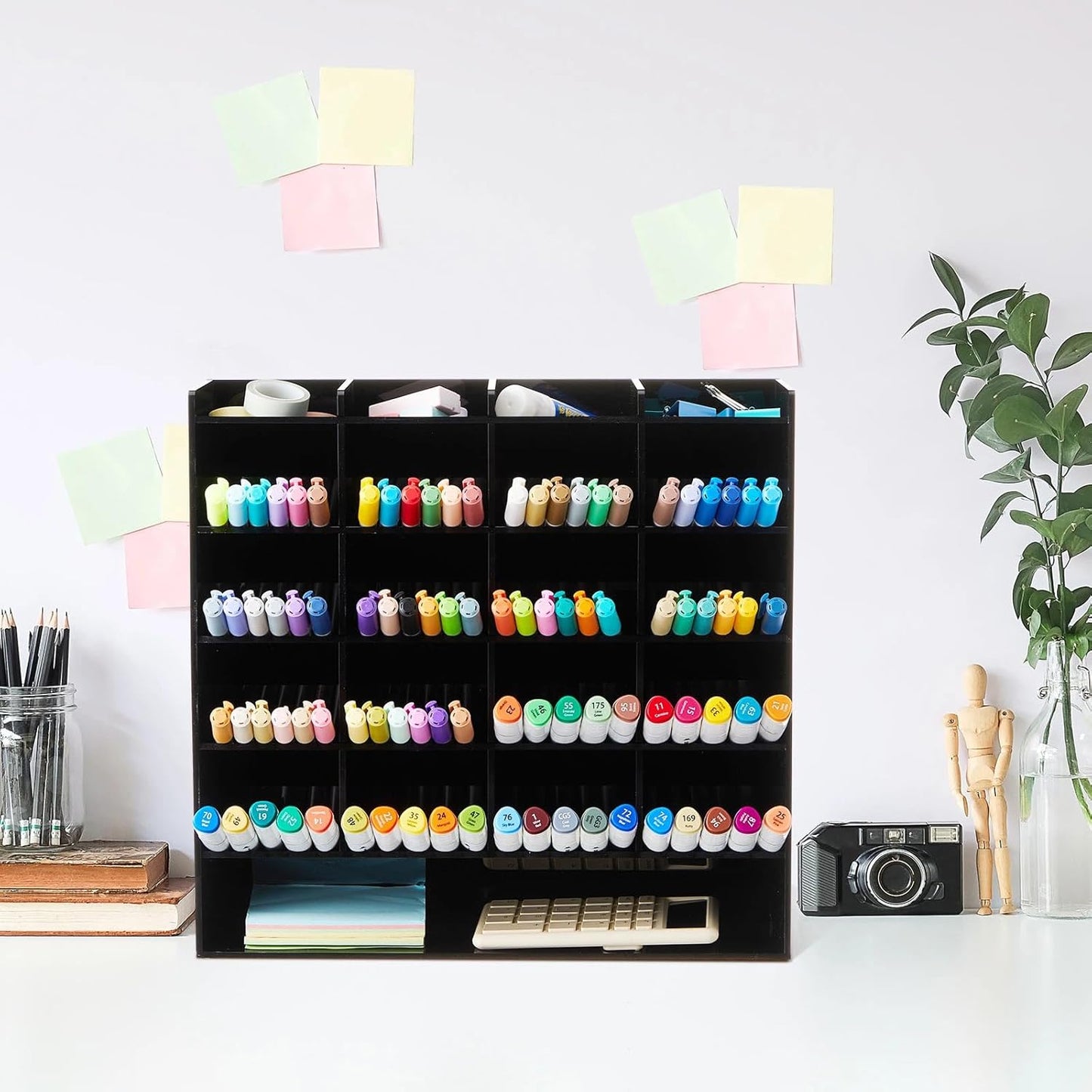 MotiMind Acrylic Pen Organizer Storage for 250 Markers Vertical Marker Organizer Acrylic Pen Display Holder for Office Desk Desktop Stationery Pencil Storage, Clear, 13 x 4 x 12.4 Inch