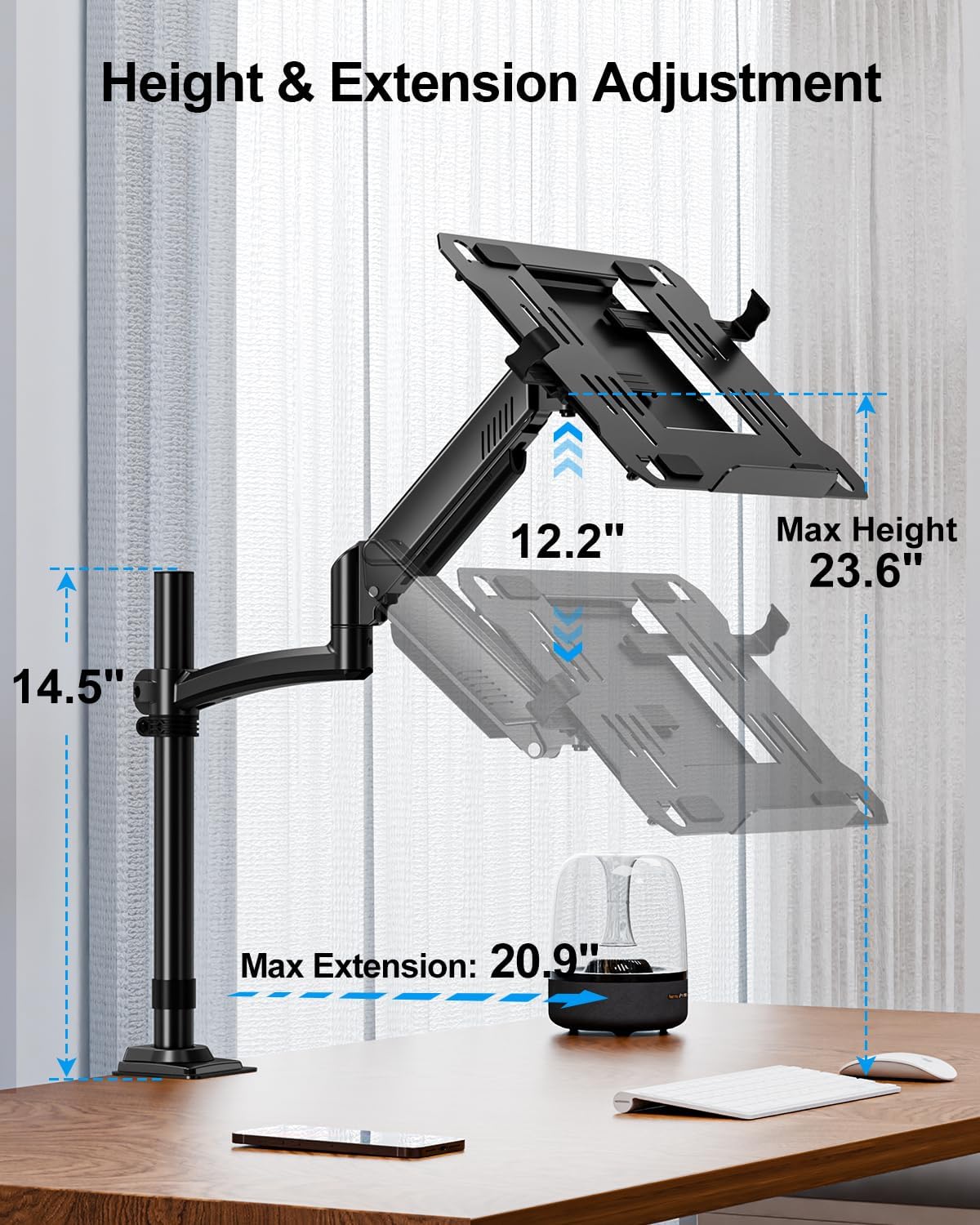 MOUNTUP Laptop Stand for Desk, Adjustable Aluminum Laptops Arm Mount for 14-17 Inch Notebook & 32" Monitor, Laptops Arm for Desk Support for 2.2-19.8lbs, 2-in-1 Laptop Desk Mount with Clamp/Grommet