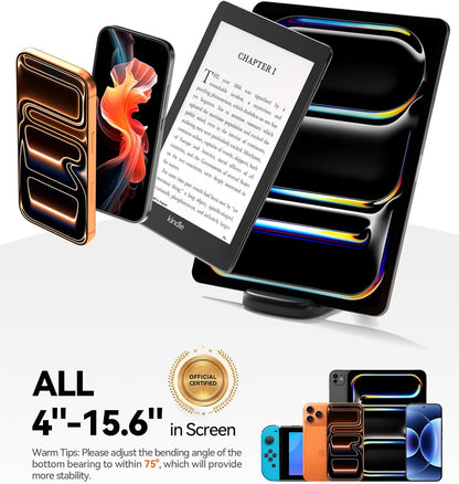 2 Pack Cell Phone Stand for Desk, iPad Stand [Height Adjustable & Upgraded Stable Base] Foldable & Non-Slip Silicone Pad Phone Holder, iPhone Stand for All Smartphones, iPad | Office Desk Accessories