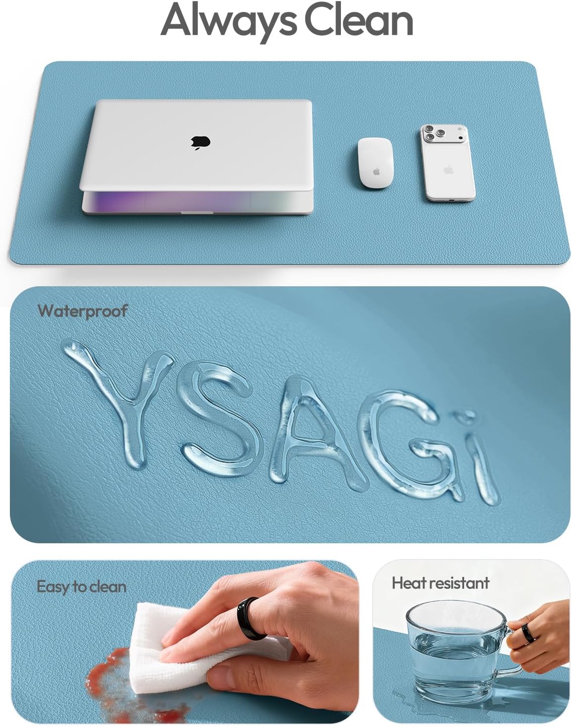 YSAGi Leather Desk Protector, Office Mat, Large Mouse Mat, Non-Slip PU Leather Blotter, Laptop Pad, Waterproof Writing Pad for Office and Home (Light Pink, 23.6" x 13.8") - Colors A