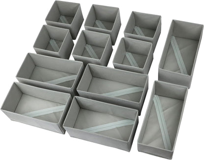 Fordonral 12 Pack Drawer Organizer Clothes, Foldable Fabric Dresser Organizer Closet Organizers and Storage Box for Underwear,Folded Clothes,Baby Clothing,Socks,Bra,Towels,Ties(12 Pack,Gray)