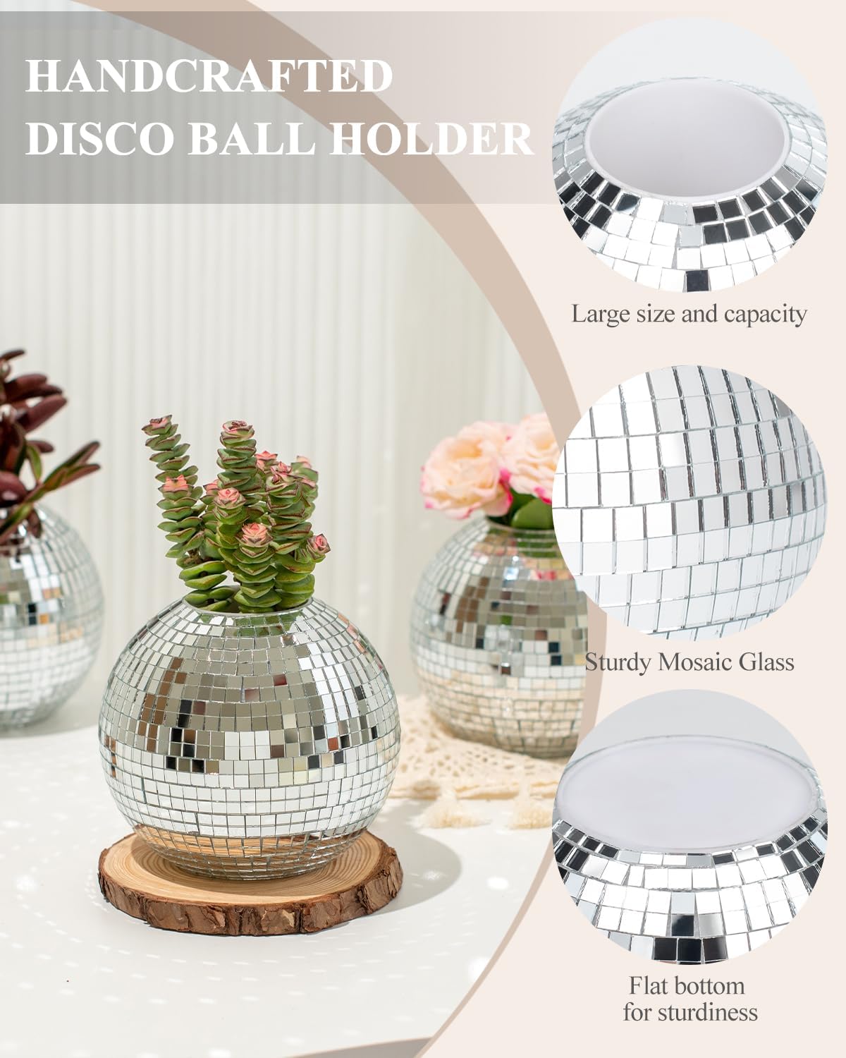Disco Ball Pencil Holder for Desk - Pen & Makeup Brush Organizer with Silver Sequins, Disco Accessories Decor for Office, Home, or Bedroom - 4 in