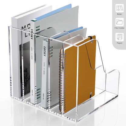 SANRUI Acrylic Magazine Holder Desk Organizer Workspace Sorters，Clear Bookend File Sorter Holder，Folder Rack, Office Accessories Organization Storage with 3 Vertical Compartments