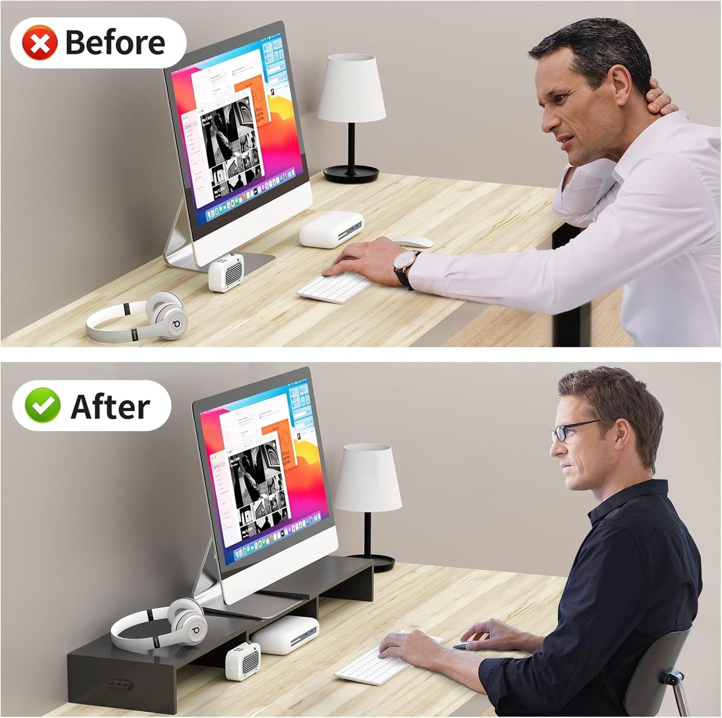 Pholiten Monitor Stand Riser, Desktop Stand, Computer Stand, Ergonomic Design, Two-Level Design, Desktop Organization, Keyboard Smartphone Storage, Printer Stand, Display Stand, 16.5 x 9.3 x 5.6