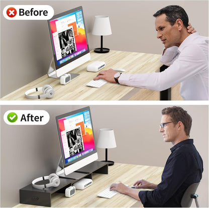Pholiten Monitor Stand Riser, Desktop Stand, Computer Stand, Ergonomic Design, Two-Level Design, Desktop Organization, Keyboard Smartphone Storage, Printer Stand, Display Stand, 16.5 x 9.3 x 5.6