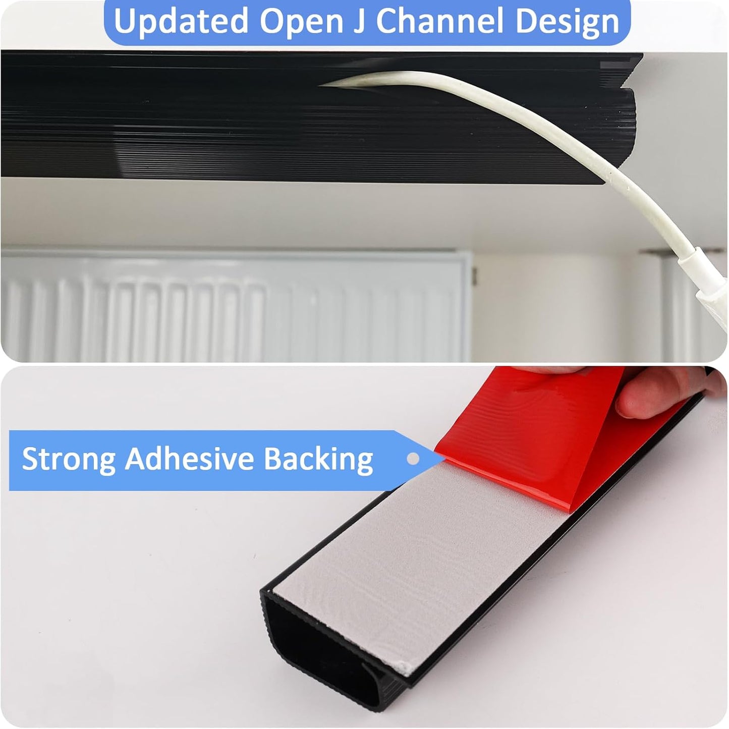 Adhesive Under Desk Cable Management, No-Screw Cable Organizer, Easy Install Cord Hider, Black