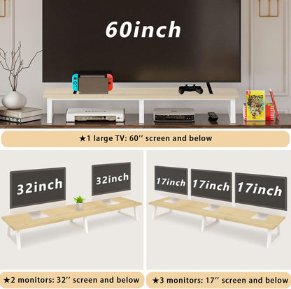 TEAMIX 42 inch Large [Dual] [Monitor] [Riser],Rustic Brown Extra Long TV [Stand Wood & Steel Desktop [Riser] with Storage for [Dual] Screen Office Desk Organization
