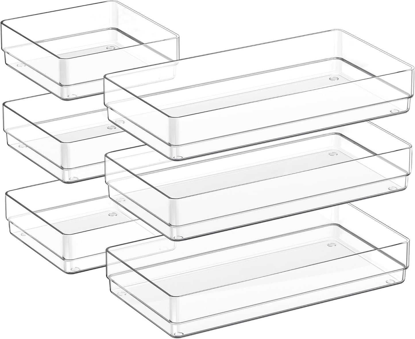 SMARTAKE 6 PCS Clear Plastic Drawer Organizers Set, Large Size Non-Slip Desk Drawer Organizer, Versatile Bathroom and Vanity Drawer Organizer Trays for Makeup, Bedroom, Office, Kitchen Utensils