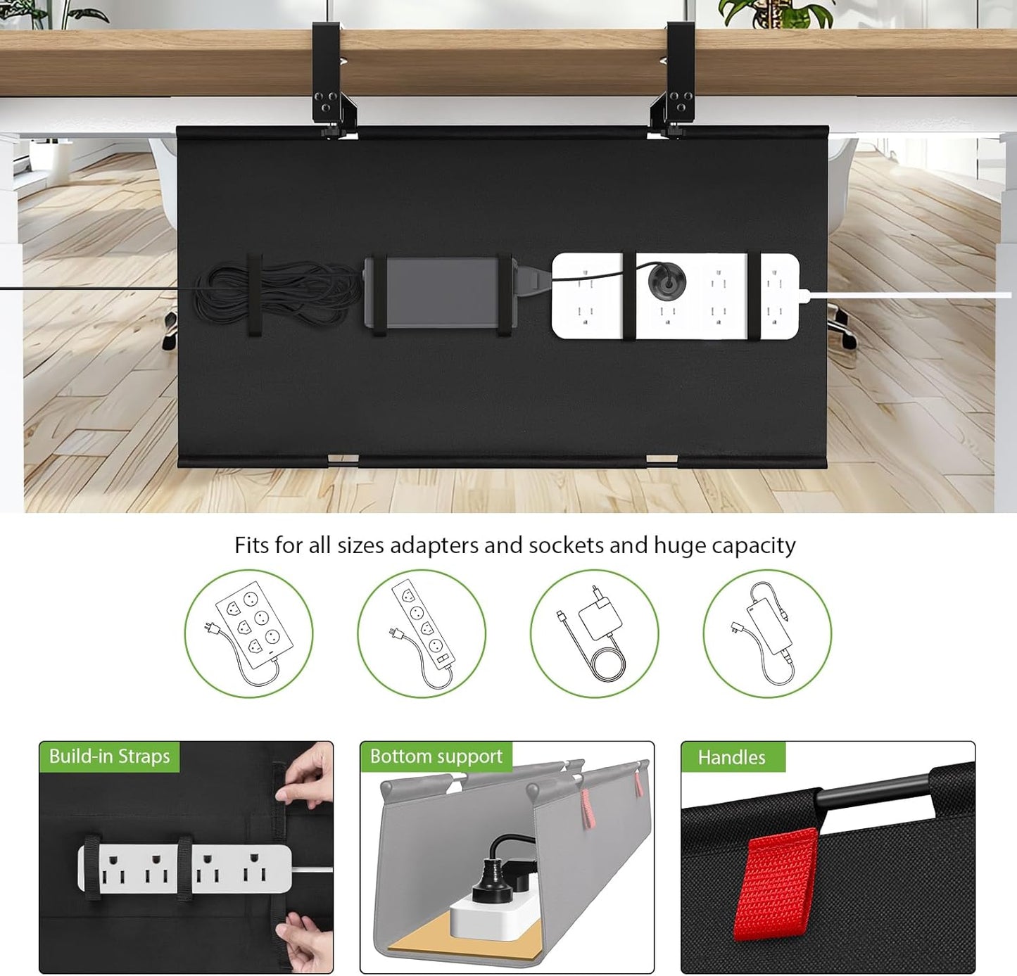 KEEGH Extra Large 48" Under Desk Cable Management Tray - Under Desk Cord Management - Clamp/Screw Mount - Support Upto 70lbs - Fabric Wire Management - Cable Raceways Tray Cord Hiders for Office/Home