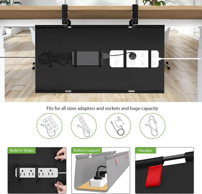 KEEGH Extra Large 48" Under Desk Cable Management Tray - Under Desk Cord Management - Clamp/Screw Mount - Support Upto 70lbs - Fabric Wire Management - Cable Raceways Tray Cord Hiders for Office/Home