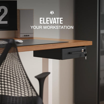 Under Desk Drawer Slide-Out – Lockable Metal Storage Drawers with Cable Management for Office & Home (Double, Bracketed)