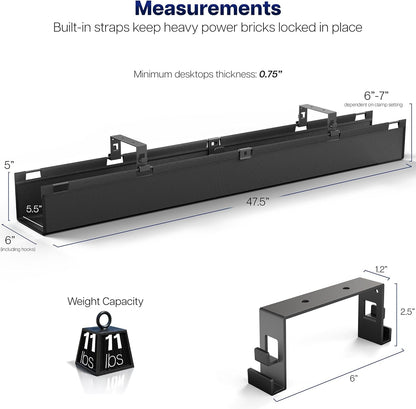 VIVO Screw-on Under Desk 47 inch Fabric Cable Management Tray, Wire Concealer, Power Strip Storage, Workspace Organization, Easy Fold Down Access, Black, DESK-AC47F-S