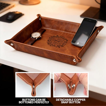Personalized Engraved Leather Tray for Men with Engraved Name, PU Leather Valet Organizer for Dad, Custom Gift for Him, Custom Catchall Tray for Desk, Office, Accessories Travel Organizer for Men