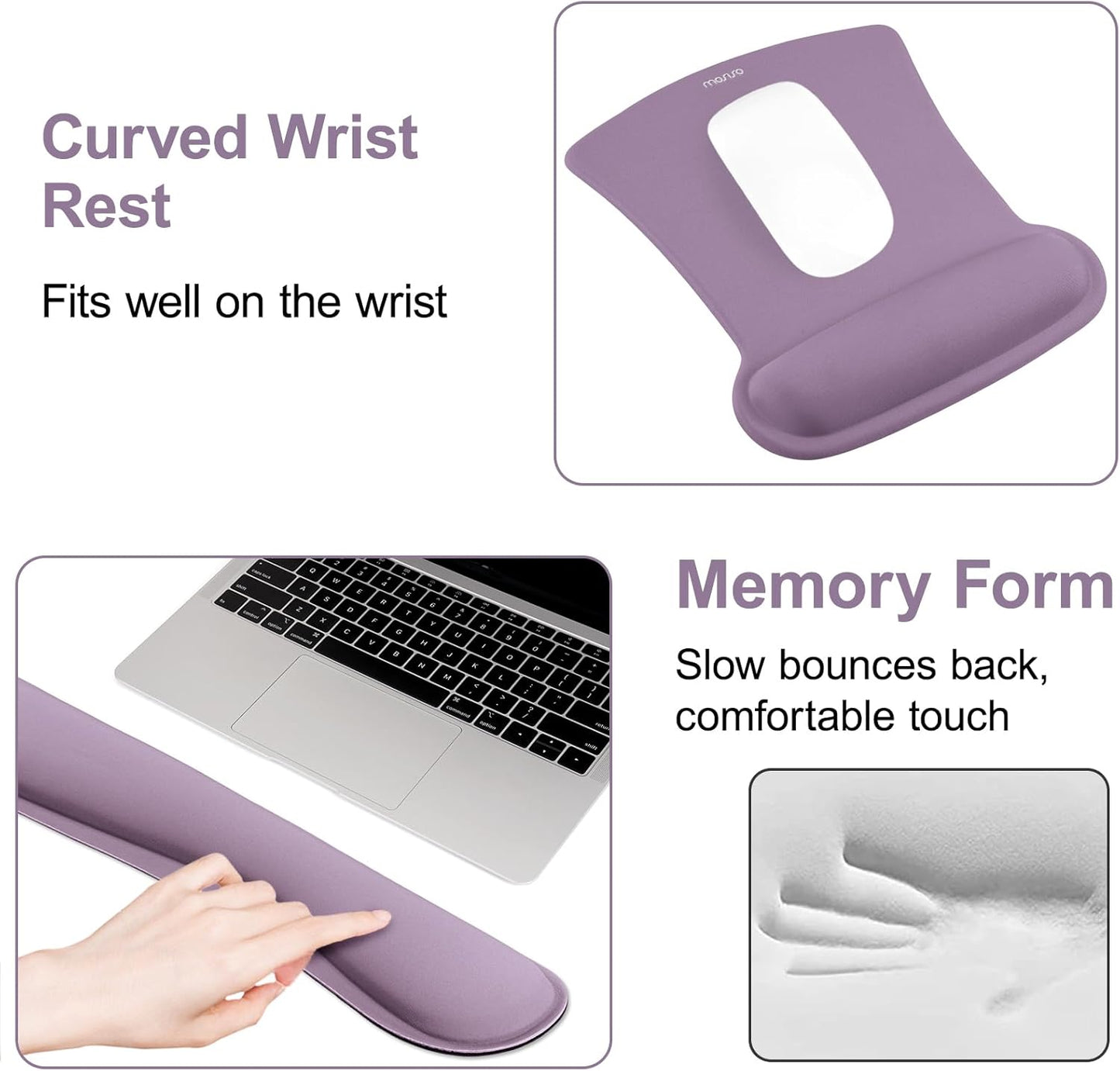 MOSISO Wrist Rest Support for Mouse Pad & Keyboard Set, Ergonomic Mousepad Non-Slip Base Home/Office Pain Relief & Easy Typing Cushion with Neoprene Cloth & Raised Memory Foam, Apricot