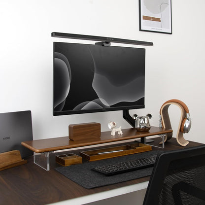 Bamboo Monitor Stand Riser with Acrylic Legs for Desk, 31.5 Inches Desktop Shelf Supports for PC Computer Monitor, Laptops, Printer, Speakers (White)
