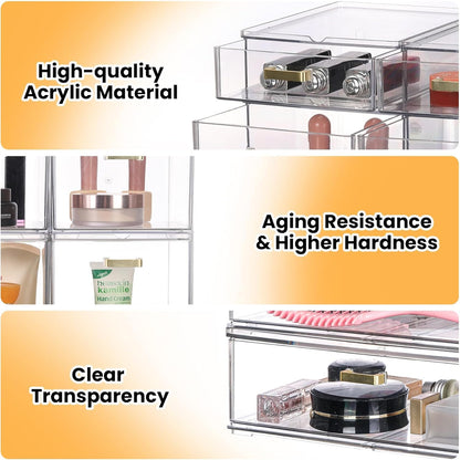 LALOBLUE Set of 5 Stackable Storage Drawers, Clear Acrylic Organizer Bins for Beauty Supplies, Perfect for Makeup Vanity, Undersink, Kitchen, Cabinet,Pantry Organization and Storage