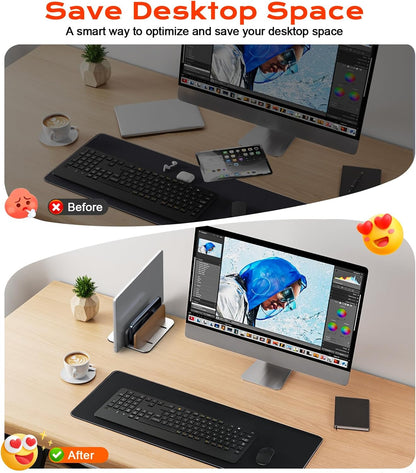 JCZT Vertical Laptop Stand, Walnut Dual Laptop Holder with Adjustable Aluminum Alloy Base Laptop Stand Compatible with All MacBok/Surface/Samsung/HP/Dell/Chrome Book (Black)