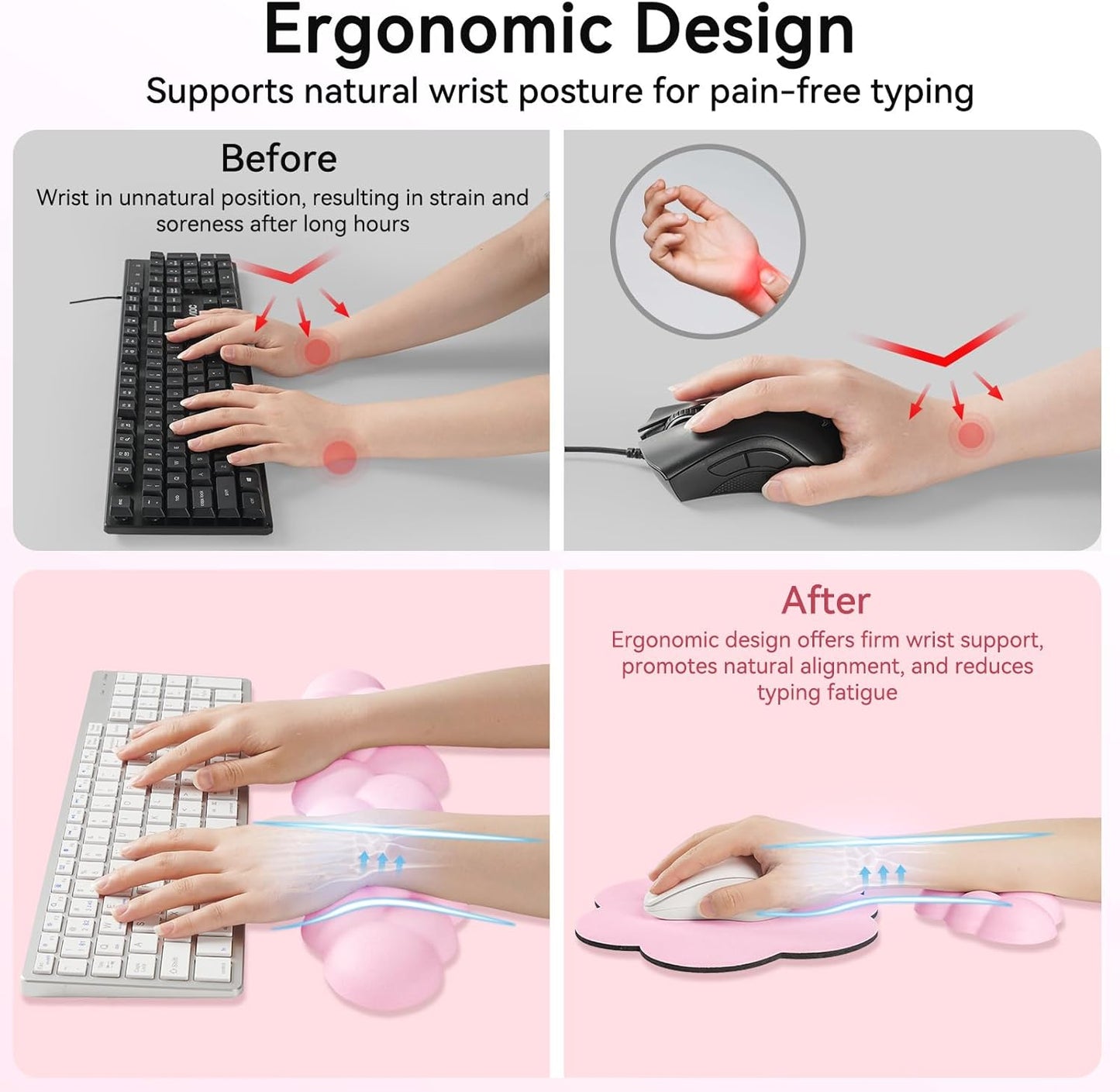 Sushret Cloud Wrist Rest for Computer Keyboard, 4-in-1 Memory Foam Leather Cloud Keyboard Wrist Rest and Mouse Pad Set with Ergonomic Support for Arm and Palm Cushion, Gaming/Work Setup, Rainbow
