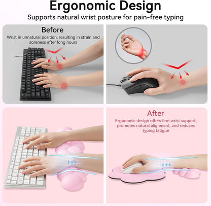 Sushret Cloud Wrist Rest for Computer Keyboard, 4-in-1 Memory Foam Leather Cloud Keyboard Wrist Rest and Mouse Pad Set with Ergonomic Support for Arm and Palm Cushion, Gaming/Work Setup, Rainbow