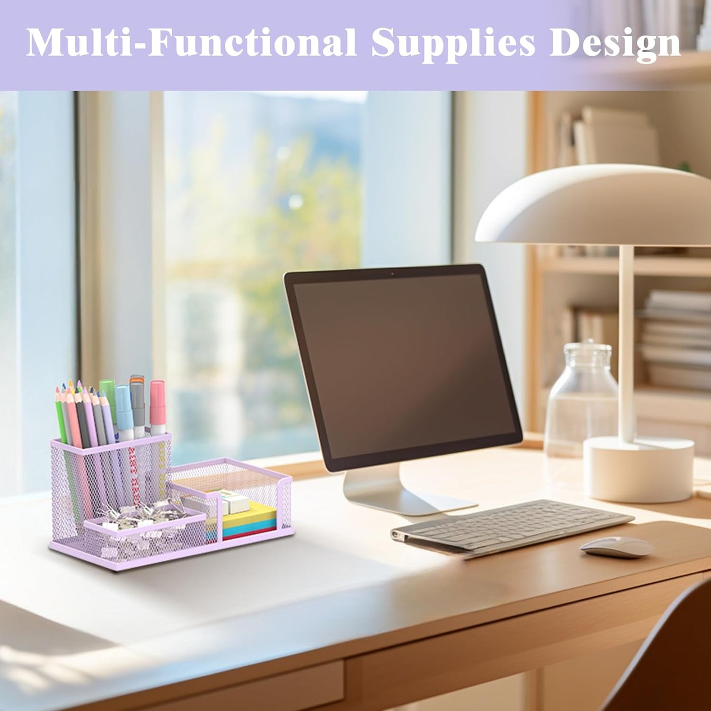 SUPEASY Pen Holder Desk Organizer, Office Supplies Pencil Holder with 3 Compartments, Desk Accessories and Workspace Organizers for Home School Classroom, Black