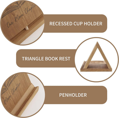 LITIVY Wooden Book Holder with Drink Holder, Wooden Triangle Bookmark Reading Rest with Slotted, Book Display Bookmark Book Holder Decor for Coffee and Book Lover Gifts (Greenish Gray)