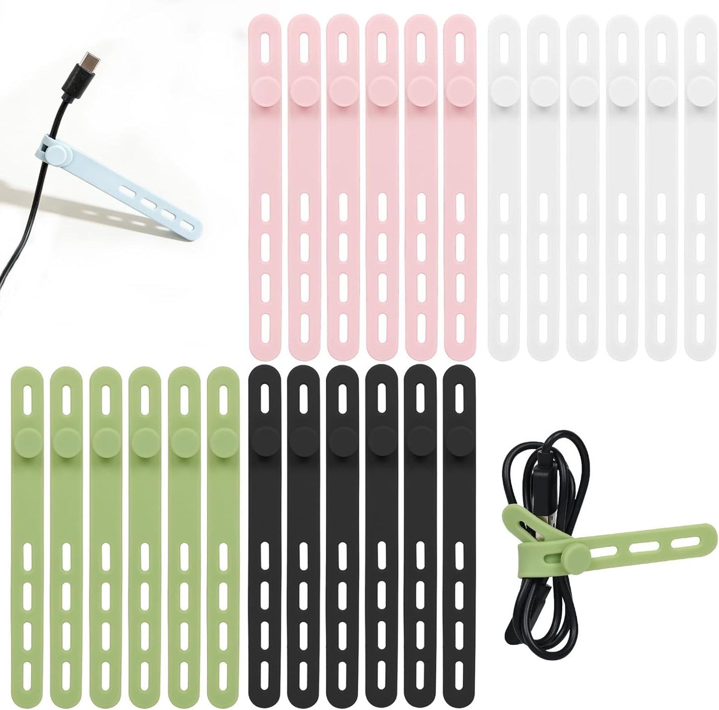 Donruby 24Pcs Silicone Cable Ties - Reusable & Washable with Locking Buckles, Adjustable Fastening Cable Management Straps, Multi-Purpose High Elasticity Cord Organizer (Purple)