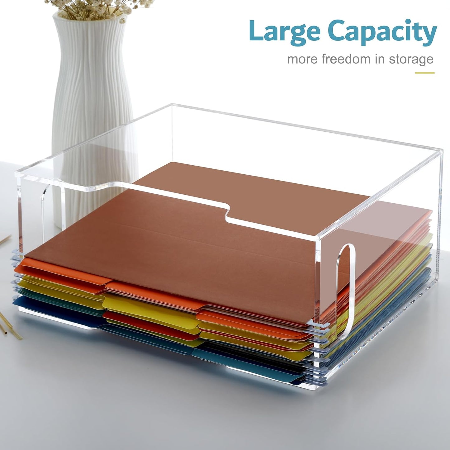 DINGHUO Acrylic File Folder Organizer, Hanging File Organizer Box, File Holder with Handles for Letter Size, Clear File Box Desktop Folder Storage for Office Home Work -1 Pack