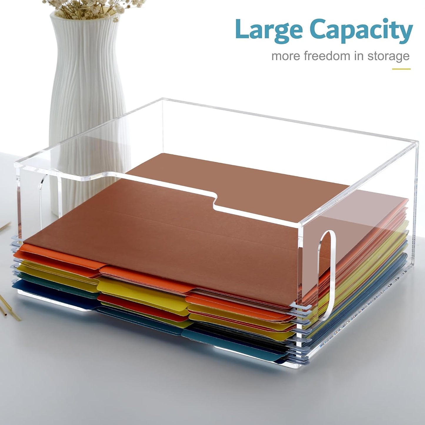 DINGHUO Hanging File Organizer, Acrylic File Holder with Handles, No Assembly Required, Clear File Crate Storage Box for Desk Office, Fits Standard Letter Size 8.5"x11" Folders