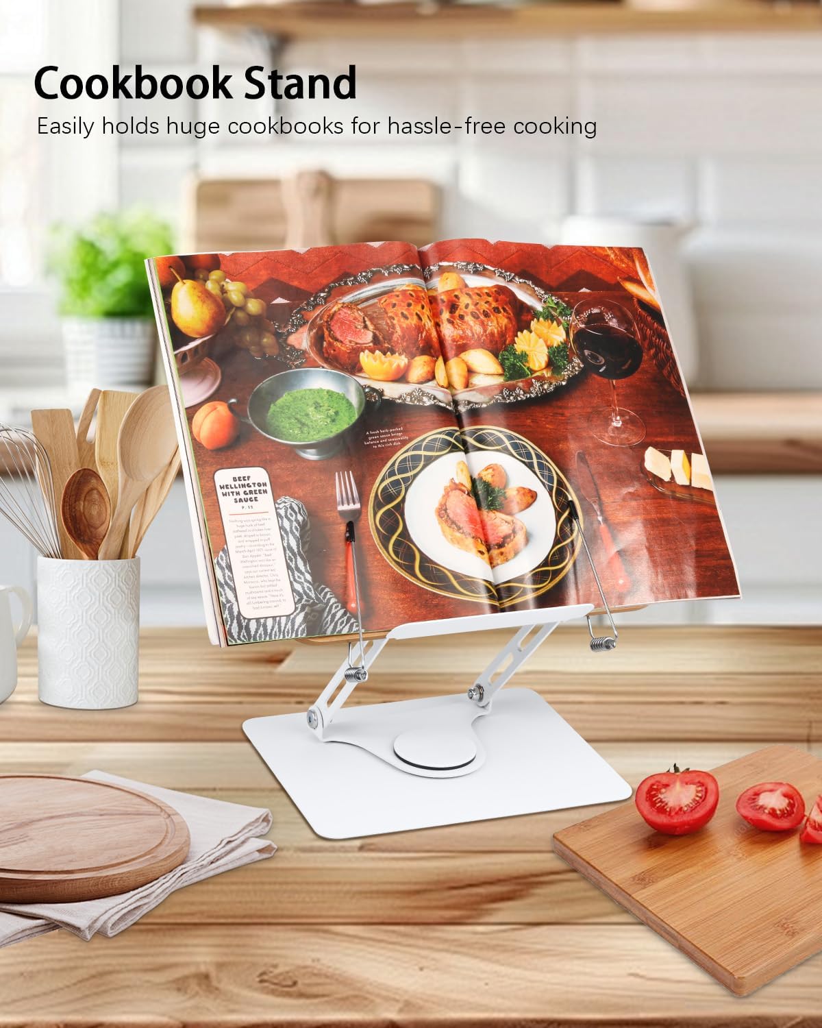 Honagu Book Stand for Reading, Adjustable Book Holder with 360 Degree Rotating Base & Page Clips, Hands Free Foldable Desktop Cookbook Stand for Sheet Music, Laptop, Recipe, Textbook (Acrylic)