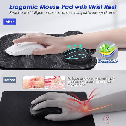 Gimars Elongate Smooth Lycra Fabric Ergonomic Mouse Pad Wrist Support, Gel Memory Foam Cushion Set Keyboard Wrist Rest Support, Pain Relieve for Computer, Laptop, Office, School, Home, Gaming, Black
