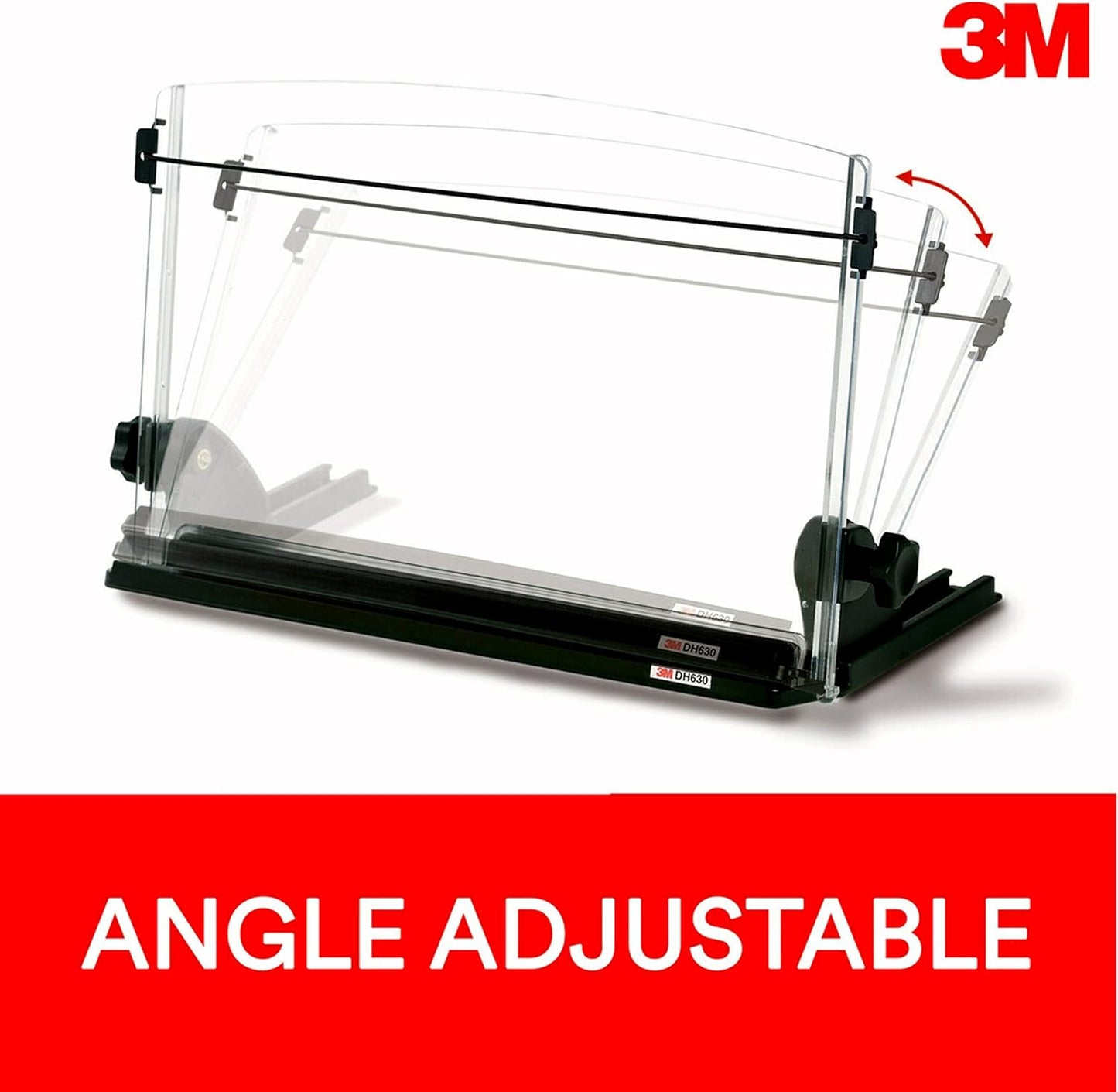 3M Adjustable Document Copy Holder, Inline with Monitor Minimizing Head and Neck Movement, 150 Sheet Capacity, Holds Sheets and Books, Elastic Guide Keeps Pages Open, 14 in Wide, Black/Clear (DH630)