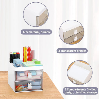LETURE Small Desk Organizer With Drawer, Office Desktop Storage Box, Business Card/Pen/Pencil/Mobile Phone/Stationery Holder Storage Box, Makeup Organizer for Office School Home (Pink)
