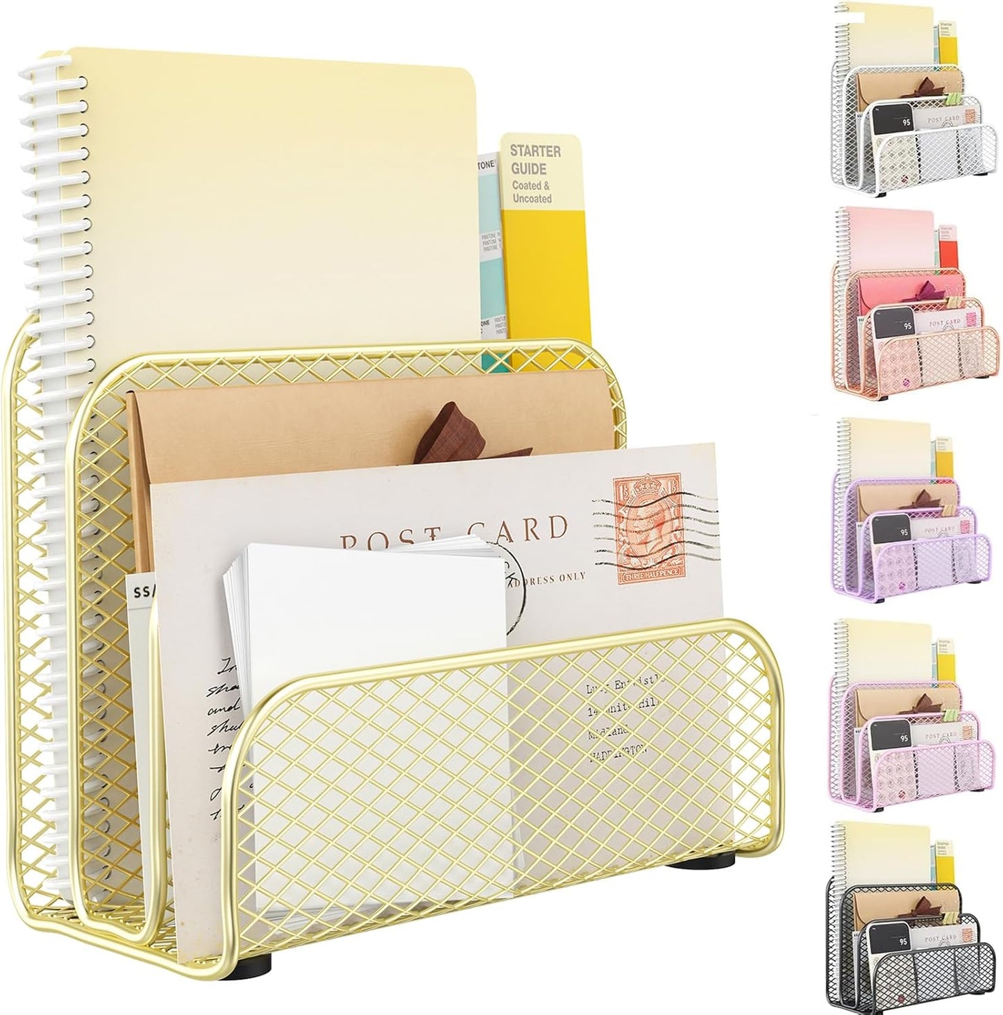 gianotter Mail Organizer Countertop, Metal File Holder with 3-Slot, Rose Gold Desk Accessories & Workspace Organizers (Rose Gold)