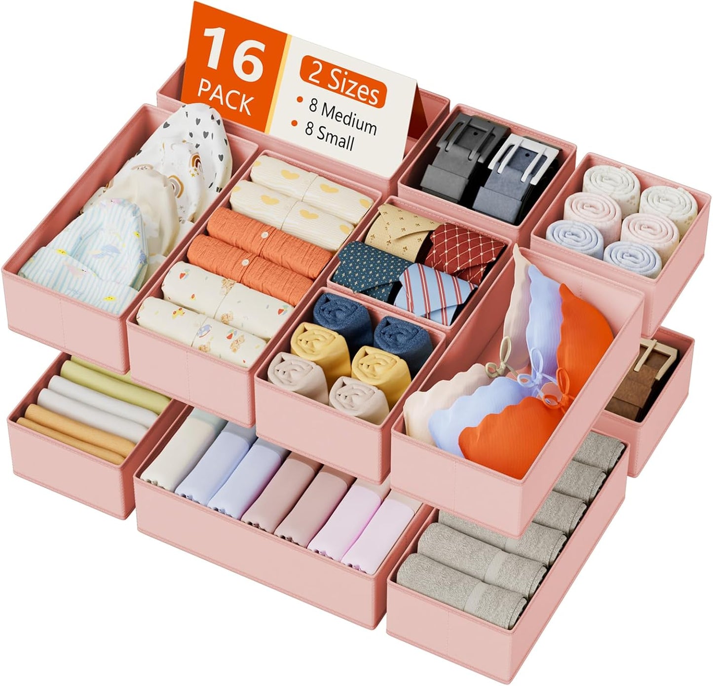 DIMJ Drawer Organizers Clothes, Dresser Organizer Bins for Baby Clothes,Underwear and Sock, Fabric Closet Organization and Storage Boxs, Drawer Dividers for Nursery, Clothing, Tie - 4 Pack, Beige
