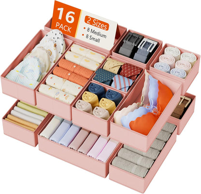 DIMJ Drawer Organizers Clothes, Dresser Organizer Bins for Baby Clothes,Underwear and Sock, Fabric Closet Organization and Storage Boxs, Drawer Dividers for Nursery, Clothing, Tie - 4 Pack, Beige