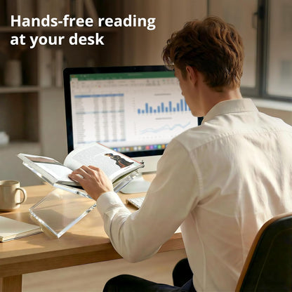 Acrylic Desktop Book Stand, Clear Angled Book Holder Display for Cookbooks, Magazines & Art Books, 12×7×5 in Slim Transparent Reading Stand for Desk & Coffee Table
