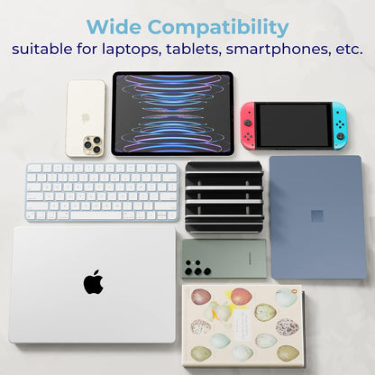 Adjustable Laptop Stand, 5 Slots, Aluminum Space-Saving, for Apple MacBook/Surface/Galaxy/Tablet/iPad/iPhone, Silver