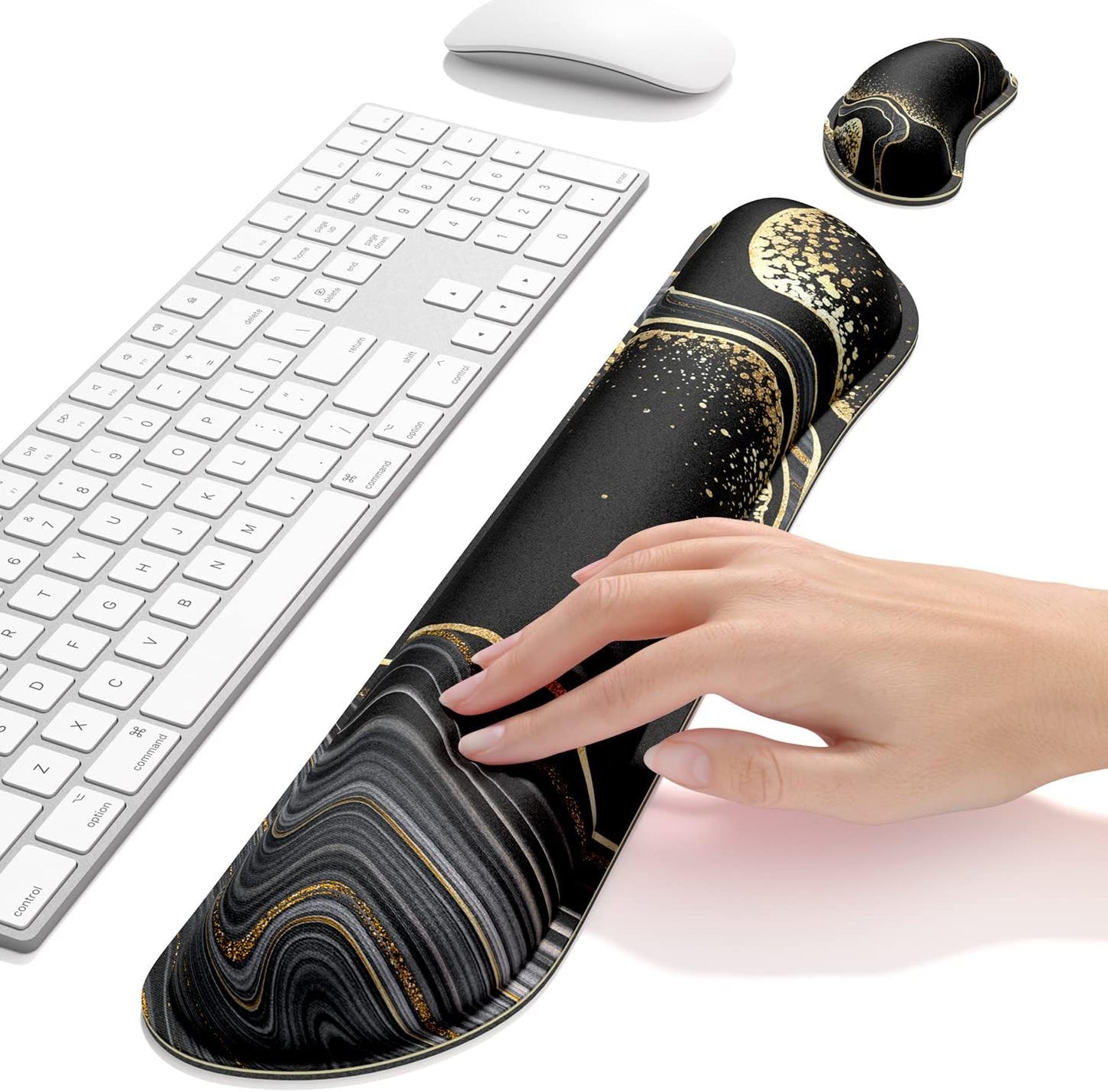 Dapesuom Enlarge Keyboard Wrist Rest, Memory Foam Wrist Cushion for Desk Mats Support, Cute Pain Relief Keyboard Mouse Pad Rests Set with Non-Slip Base for Gaming Laptop Office Computer, Green Leaf