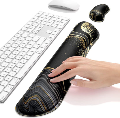 Dapesuom Enlarge Keyboard Wrist Rest, Memory Foam Wrist Cushion for Desk Mats Support, Cute Pain Relief Keyboard Mouse Pad Rests Set with Non-Slip Base for Gaming Laptop Office Computer, Green Leaf