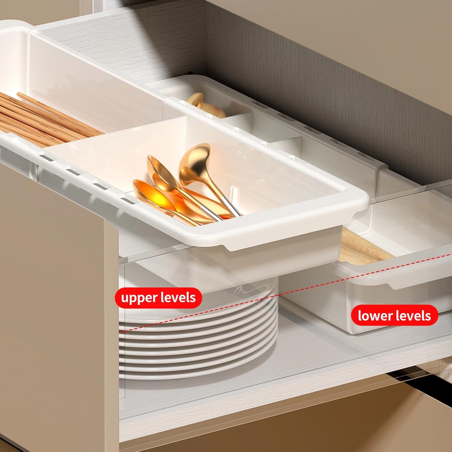 Plastic Drawers Organizer for Office Bathroom Bedroom Kitchen Desk - 1 Layers More White Storage Tray - Expandable 11.4-18.1 Inches (SHALLOW 1")